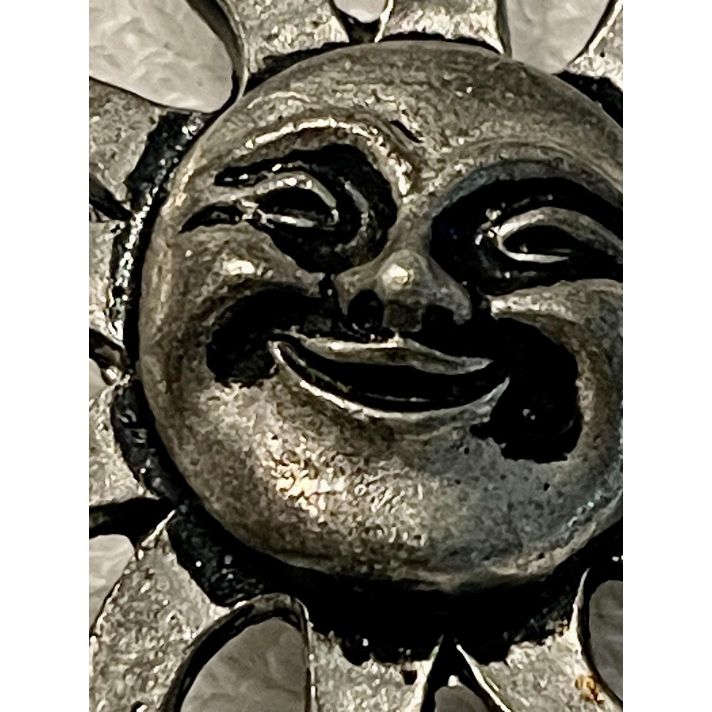 SALE Vintage Silver-Tone Sun Brooch w/Black Accents, 2.25"; 3-Pin Back 00040 - Picture 2 of 6